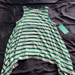 NWT girl medium sleeveless top white green striped asymmetrical hem